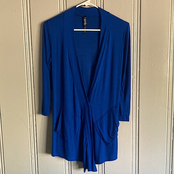 Gorgeous Royal Blue Front Angle Draped Cardigan With Pockets Size Small - Picture 5 of 12
